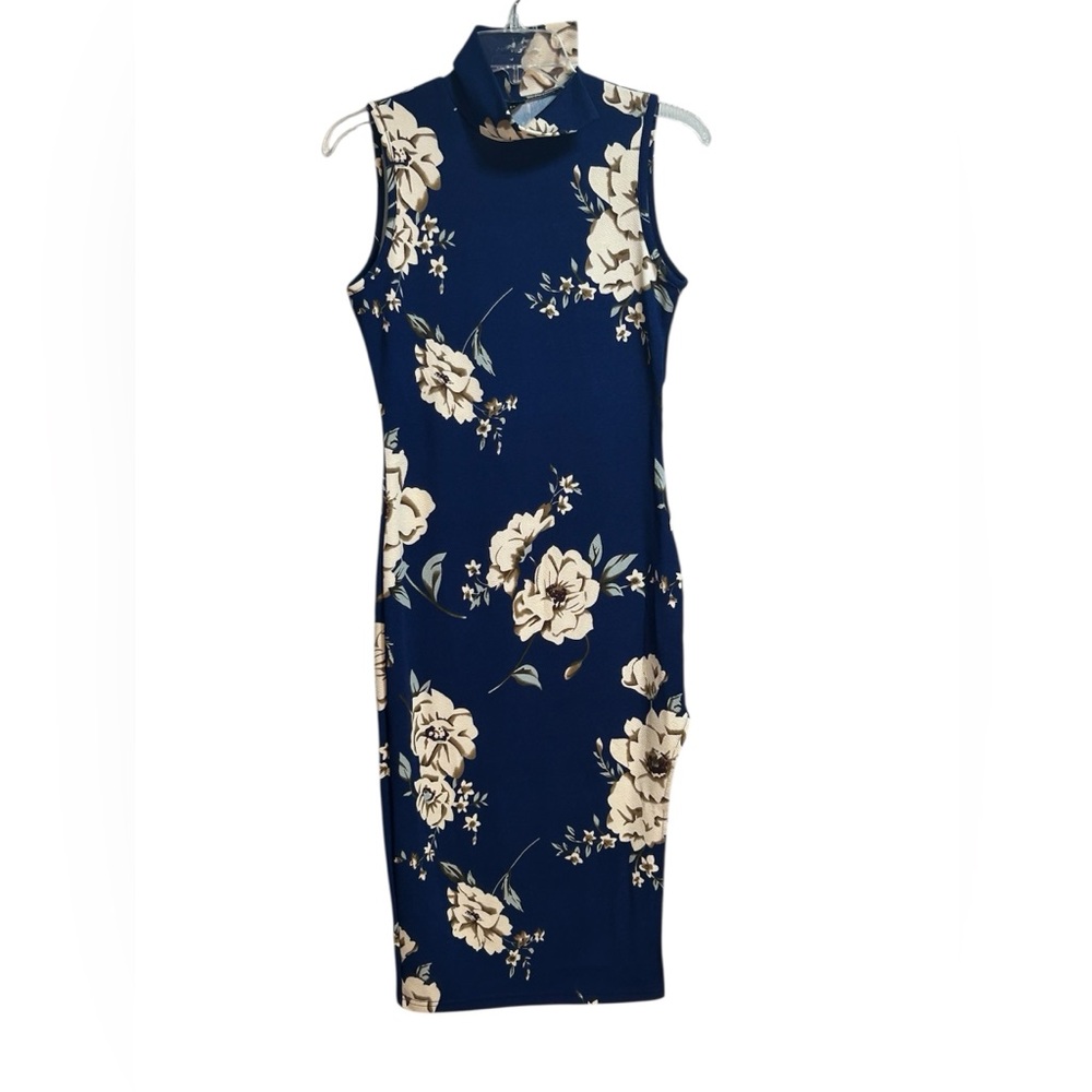 SHEIN Sleeveless Navy Floral Bodycon Dress Size Medium (6)